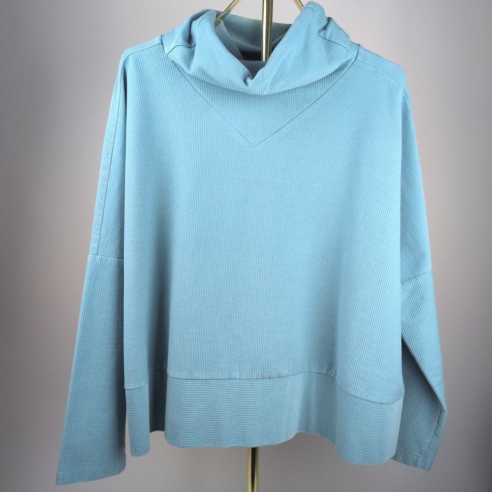 Tuckernuck Womens Rollins Funnel XL Ribbed Pullover Lt Blue Oversized Sweatshirt